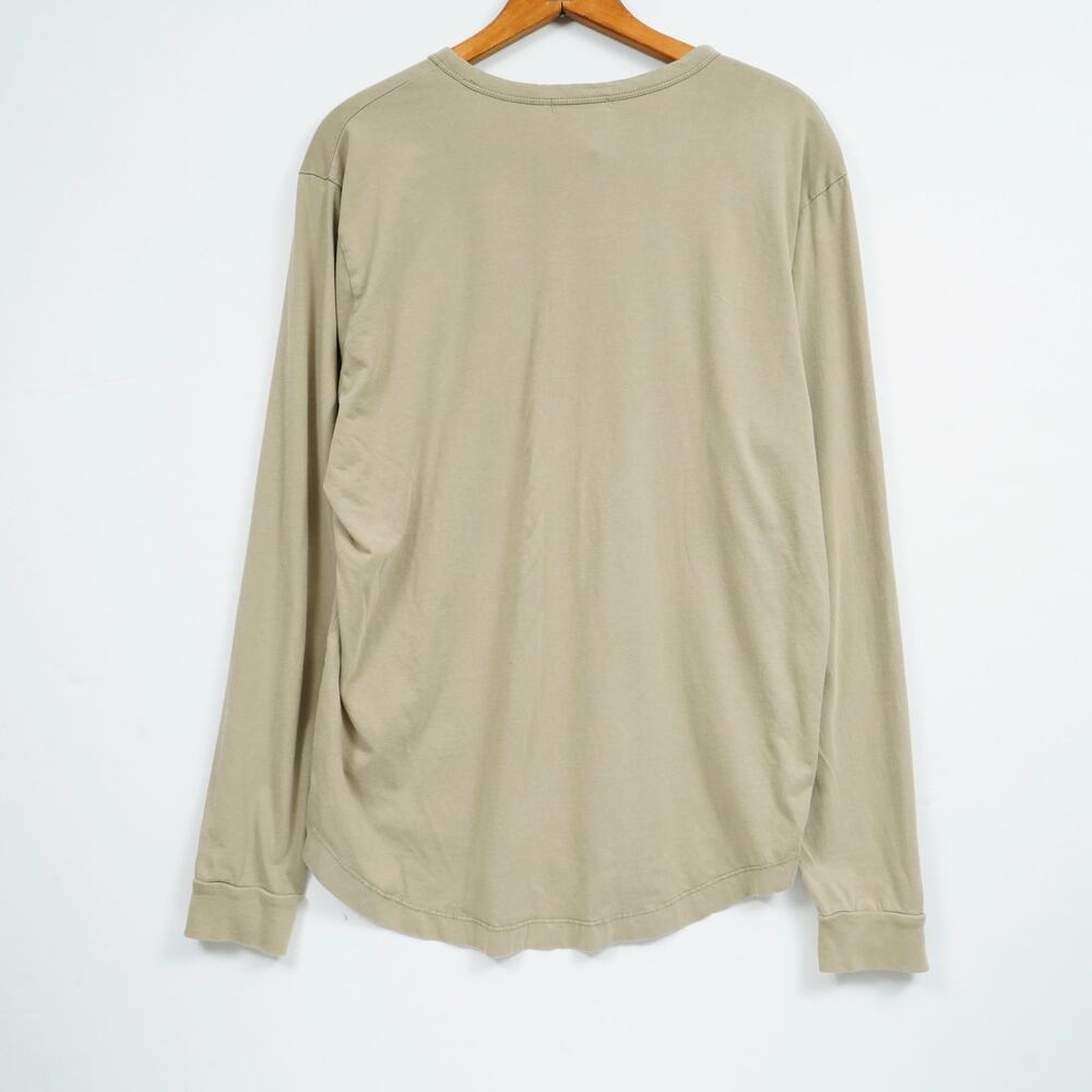 Buck Mason Men's Long Sleeve Henley Shirt Beige Cotton Size L Curved Hem - Picture 3 of 8
